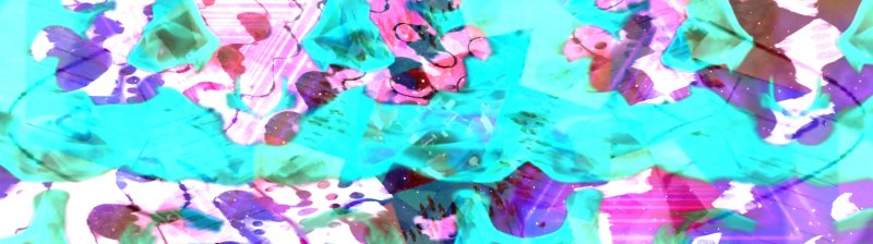 Abstract digital artwork with vibrant pink, purple, and teal shapes, creating a chaotic, energetic composition.